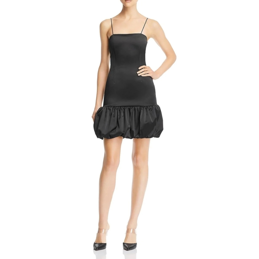 Aqua bubble hem black mini dress